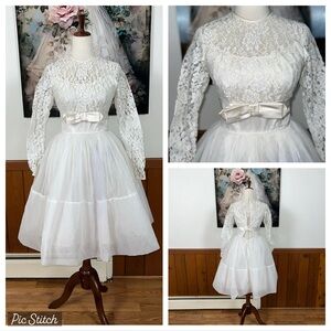 Darling Vintage 1950s Wedding Dress With Lace Jacket!